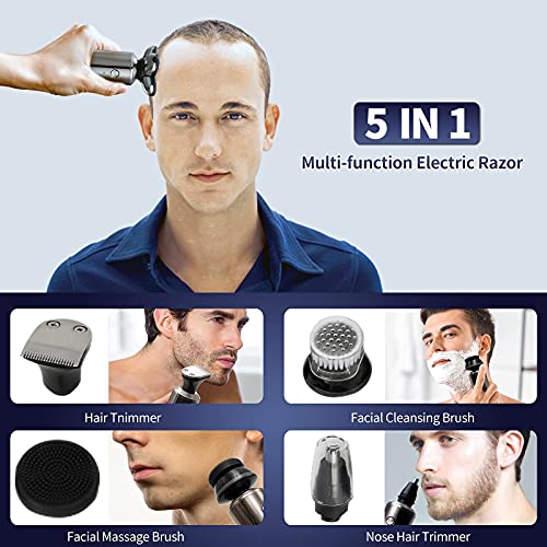 Shallmu Electric Razor for Men Bald Head Shavers Waterproof Rechargeable Small Shaver Kit 5 in 1