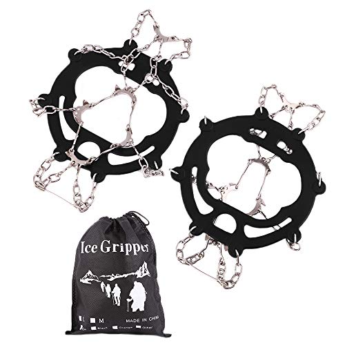 Hapire Black Traction Cleats Crampons Unisex Men Women Ice Grippers Anti-Slip Stainless Steel Snow Spikes for Shoes Boots Spikes Winter Walking Hiking Climbing Spikes - Thumbnail 5