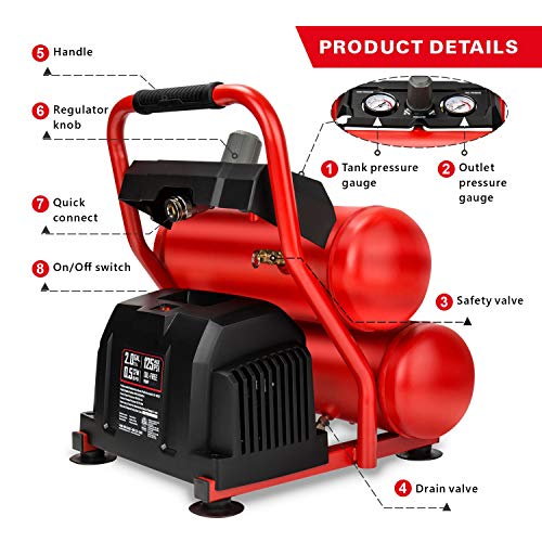 CRAFTSMAN Air Compressor, 2 Gallon Portable Air Compressor, Twin Tank