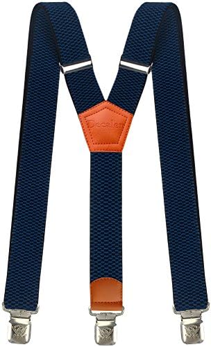 DecalenMens Suspenders Wide Adjustable and Elastic Braces Y Shape with Very Strong Clips - Heavy Duty (Blue 2)