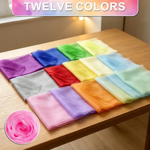 36 Pieces Juggling Handkerchiefs 60 x 60 cm Colourful Chiffon for Children, Coloured Handkerchiefs Scarves Garden Show, for Nursery and Circus Shows