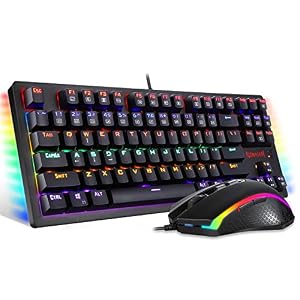 Redragon S113 Gaming Keyboard Mouse Combo Wired Mechanical LED RGB Rainbow Keyboard Backlit with Brown Switches and RGB…
