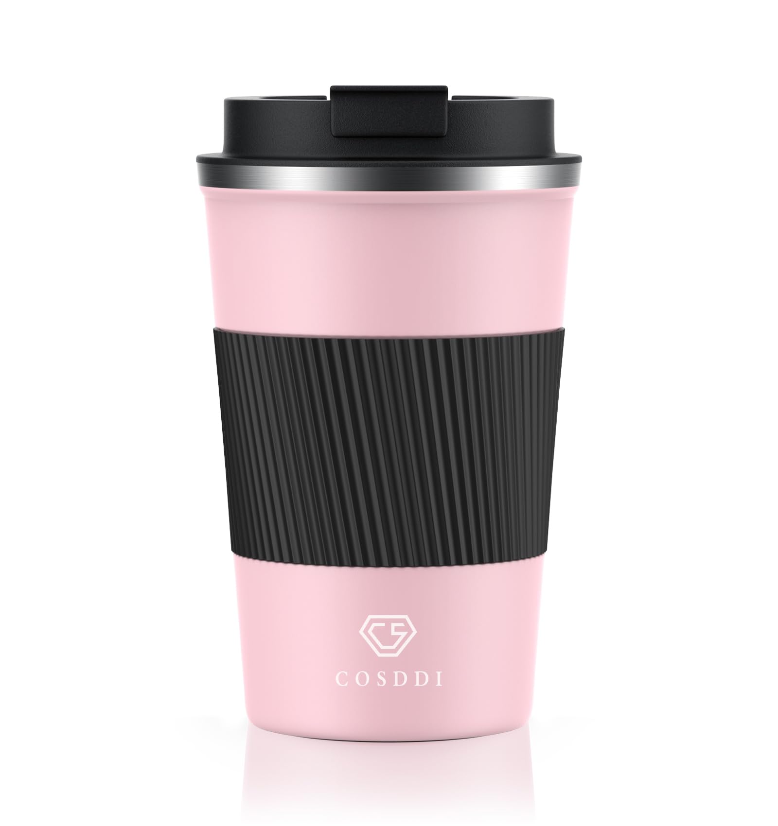 CS COSDDI Travel Mugs, Insulated Coffee Cup with Leakproof Lid - Reusable Coffee Cups Travel - Car Coffee Cup - Stainless Steel Coffee Mug for Hot and Cold Water and Tea, 380ml