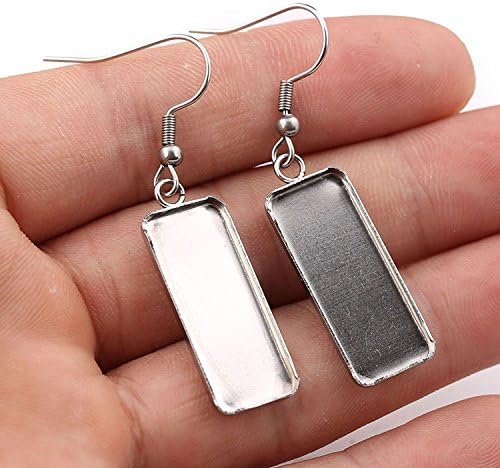 Plated Rectangle cabochon Earring Base Settings 10x25mm Dia Blank Stainless Steel Earrings Bezel Trays 10pairs (Steel)