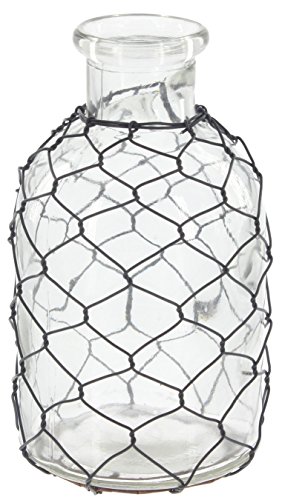 Park Hill Home Decor Farmhouse Glass Bottle With Chicken Wire Wrap