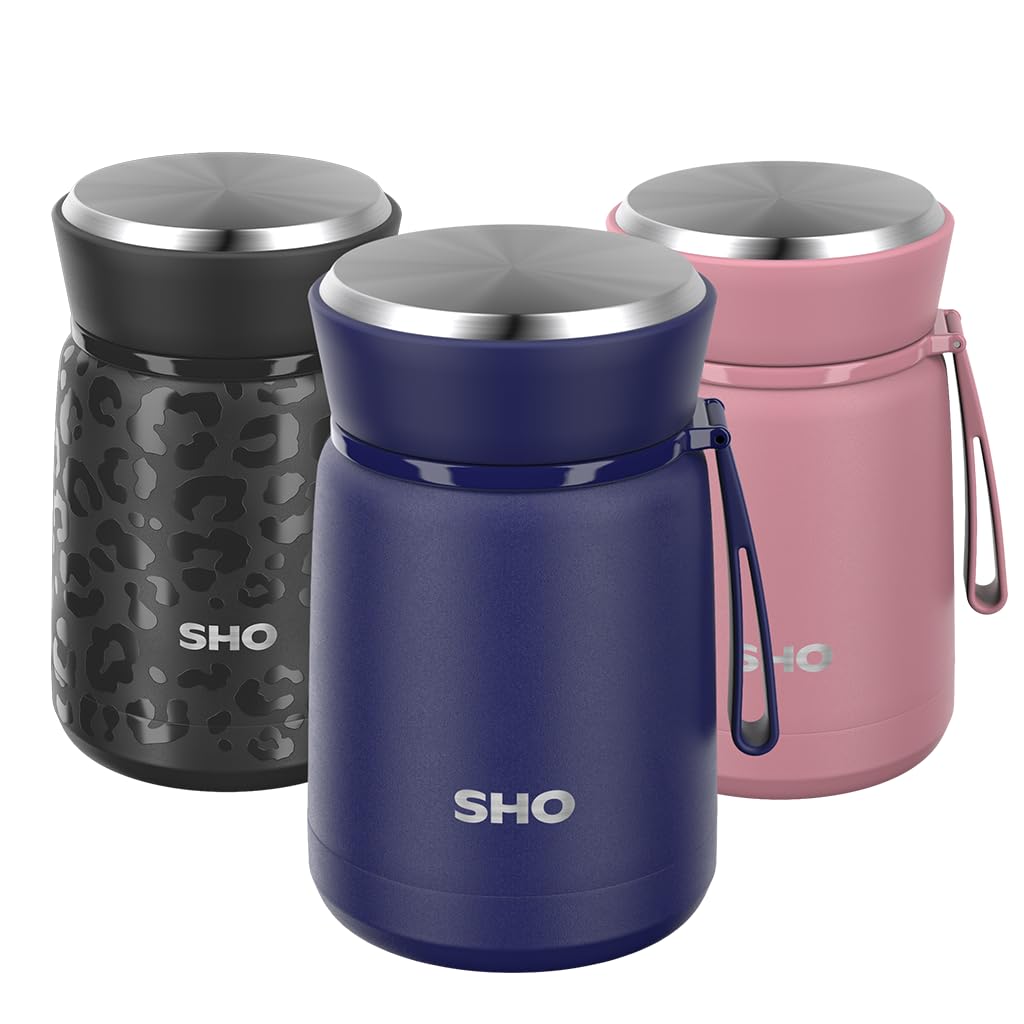 SHO Food Flask - Vacuum Insulated, Double Walled Stainless Steel Food Flask & Food Container - 10 Hours Hot & 20 Hours Cold - 530ml 800ml - BPA Free (Midnight Blue, 530ml)