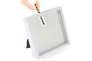 AXCEROH Upgraded 12"x12" Shadow Box Display Frame with Top Slot,MDF and Acrylic Panel, Case for DIY 3D Travel Memorabilia Crafts Tickets Pictures Dry Flowers Awards Medals Shells Piggy Bank, White