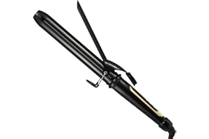 Lanvier 1.25 Inch Clipped Curling Iron with Extra Long Tourmaline Ceramic Barrel, Professional 1 1/4 Inch Hair Curler up to 450°F Dual Voltage for Traveling, Hair Waving Style Tool–Black