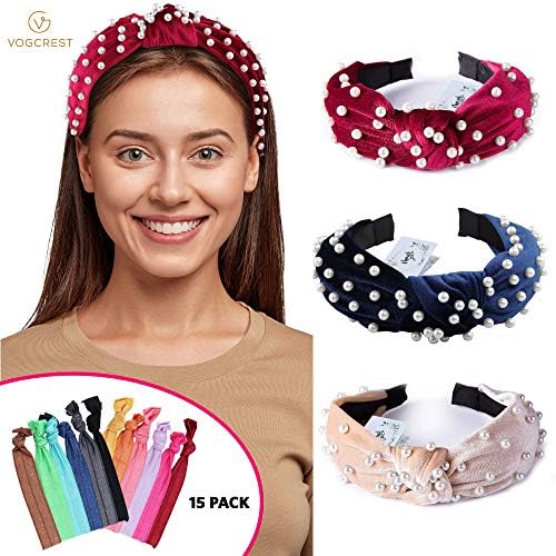 Headbands for Women Pearl Headbands Similar Velvet Wide Headbands Head Bands Women Hair With Faux Pearl Elastic Hair Hoops Fashion Hair Accessories for Women and Girls (3 Packs)