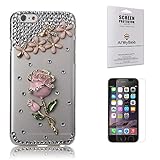 iPhone 6 Rhinestone Case Pink, Armybee(TM) Bling iPhone 6[4.7] Case Crystal Rhinestone Pink Rose Diamond Cover Skin For Girls (Fits: Apple iPhone 6 [4.7] only, Package Included: 1 HD Screen Protector Film) (Pink)