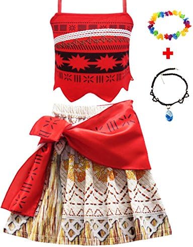 JYH Princess Moana Adventure Costume Two-Piece Skirt Set Party Dress for Girls with Necklace and Headband