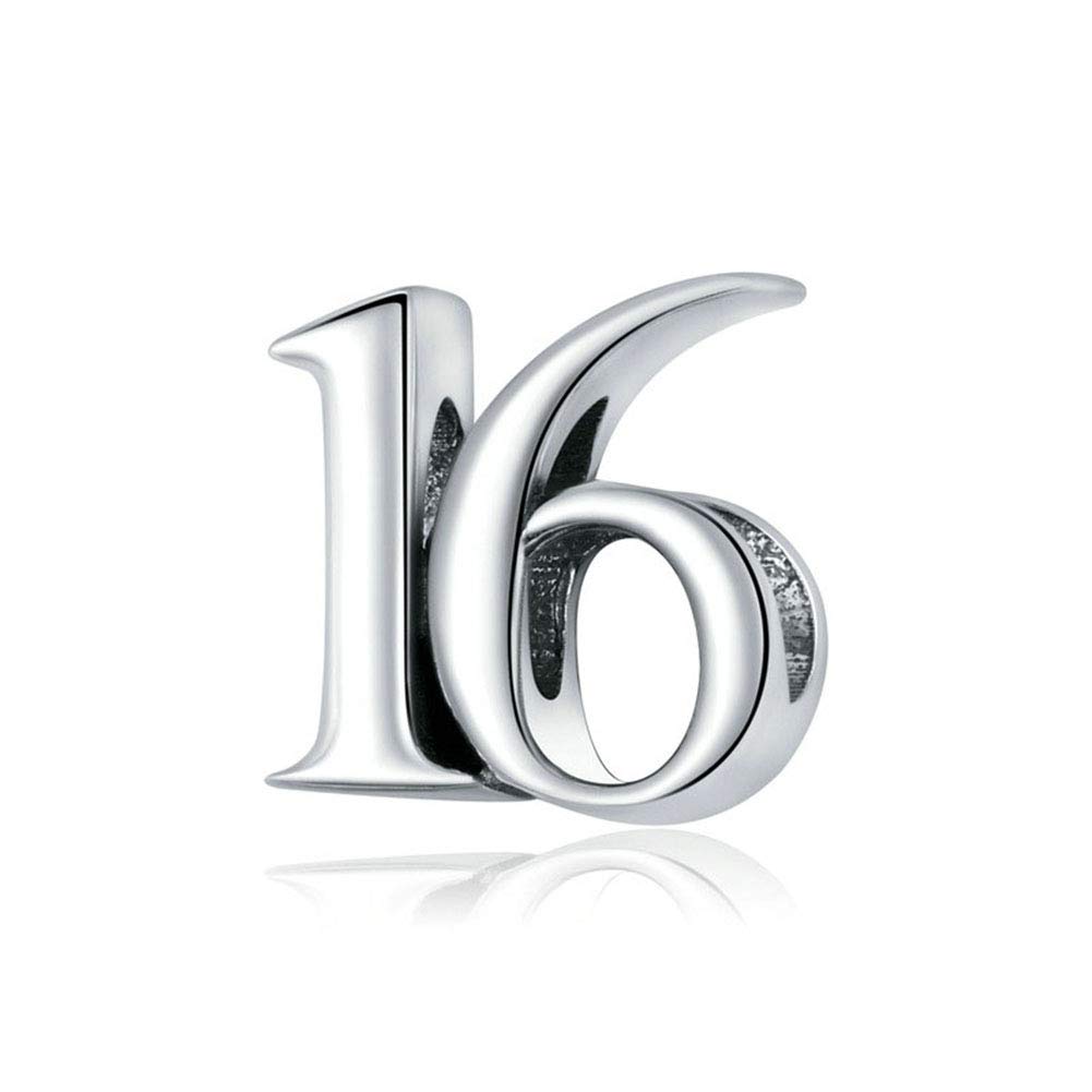 16 Charm 925 Sterling Silver Lucky Number Charm Birthday Charm Love Charm Anniversary Charm for Pandora Charm Bracelet (16)