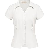 Belle Poque Women Short Sleeve Button Down Shirts Vintage Shirts Business Casual Dressy Blouse Tops