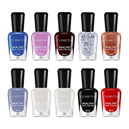 TEEROVA Nail Polish Set - 10 Bottles Non-Toxic Eco-Friendly Easy Peel Off & Quick Dry Water Based Nail Polish (C)