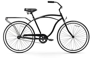sixthreezero Around The Block Men's Single Speed Cruiser Bicycle, Matte Black w/ Black Seat/Grips, 26" Wheels/19" Frame