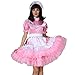 GOceBaby Women Sissy Maid Lockable Pink Satin Dress Costume Crossdress Pleated Style - Large