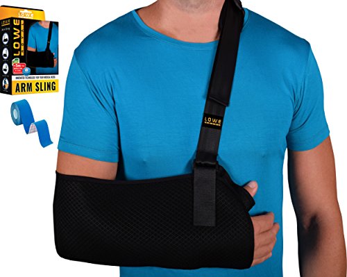 Arm Sling Medical Immobilizer for Dislocated Shoulder, Broken Arm Surgery Wrist Collar Bone - Support Strap Lightweight Ergonomic Padded for Men & Women - Bundle with Muscle Tape - by Lowe Royal