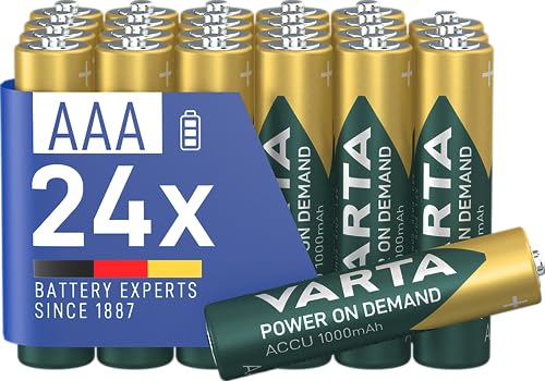 Batterien AAA, wiederaufladbar, 24 Stück, Akku, Power on Demand, 1000 mAh Ni-MH, vorgeladen, sofort einsatzbereit [Exklusiv bei Amazon]