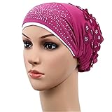 Women Muslim Stretch Turban Floral Rhinestone Hat
