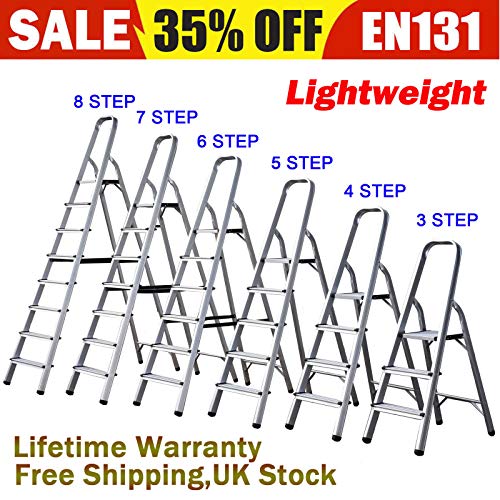Foldable 3 4 5 6 7 8 Step Ladder Stepladder Non Slip Tread Safety Aluminium Step
