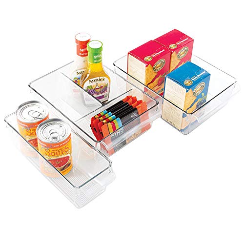 mDesign Plastic Kitchen Pantry Cabinet Fridge Refrigerator Storage Organizer Bin Holder with Handle - Organizer for Cans, Bottles, Packets, Snacks, Produce, Pasta - Set of 3 - Clear