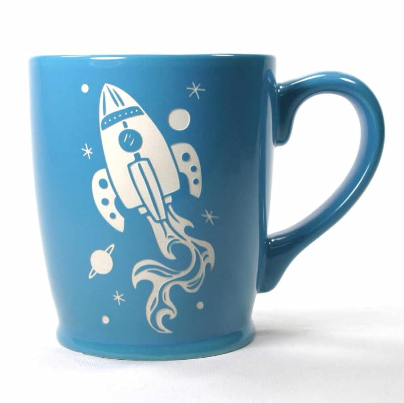 ROCKET SHIP Coffee Mug SKY BLUE 16 oz Microwavesafe