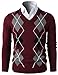 Mens Casual Slim fit V-Neck Long Sleeve Argyle Pullover Sweater