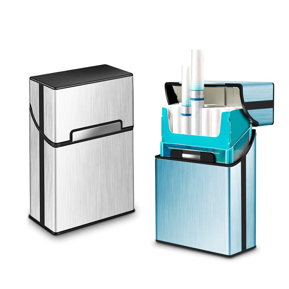 SteelFever 2pcs Lightweight Aluminum Cigarette Case Holder, Silver, Blue