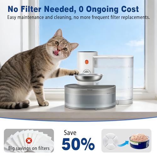3.8L Cat Fountain without Cable: Automatic Cat Drinker Without Filter and Wireless with Battery 2000mAh Used Water Separation System Stainless Steel Bowl White