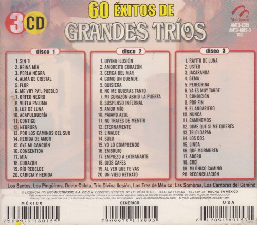 Los Santos Los Pinguinos Dueto Caleta Triodivina Ilusion Los Tres De Mexico Las Sombras Los Cantores Del Camino 60 Exitos De Grandes Trios 3cd Varios Artistas Amazon Com Music grandes trios 3cd varios artistas