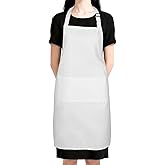 Jxiwfvl White Apron for Women Men with Pockets, Water Resistant Kitchen Cooking Apron Adjustable Bib Chef Aprons for Adults Halloween, Cooking, Crafting Painting Crafting and More