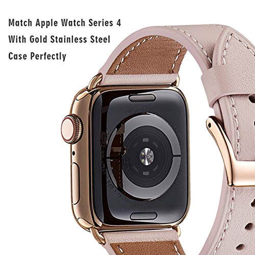 WFEAGL Compatible iWatch Band 40mm 38mm, Top Grain Leather Band with Gold Adapter (The Same as Series 4 with Gold Stainless Steel Case in Color) for iWatch Series 4/3/2/1 (PinkSand Band+Gold Adapter) - Thumbnail 2
