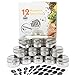 Magnetic Spice Tins by ZeeBelka-12 Multi-Purpose Stainless Steel Containers with 150 labels and chalkboard pen- Round Jars for Storage Organization with Clear Lids-Magnetic on Fridge & Sift/Pour Slots