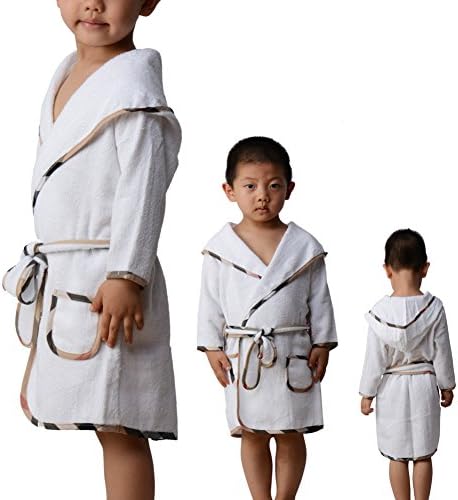 Omaysaa Kid's Hooded Bathrobe Hooded Cotton Towel for Kids for Girls and Boys,100% Cotton,Cozy Robe by for Kids 080514-3 (White, Recommended Height:XL#(110-120 CM/43.3-47.2 inch))