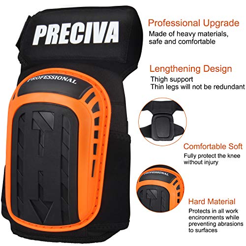 Knee Pads for Work , Preciva Kneepads Professional Gel Knee Pads for Construction Flooring Gardening - Adjustable No-Slip Knee Protector with Foam Padding (Orange)