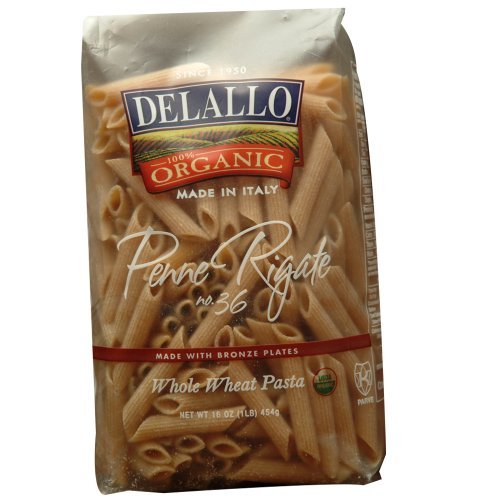 Delallo 100% Organic Whole Wheat Penne Rigate 1 lb (8-Pack)