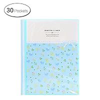 Zhi Jin 30Pockets A4 Floral Presentation Book Protector Flower Display File Folders Insert 60Pages for Office Artworks Music Sheets Gift Blue