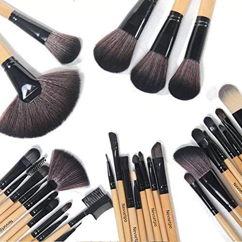 Makeup Brushes 32 Piece Set, Nevsetpo Makeup Brushes Hair Cosmetics Professional Essential Soft Make Up Brush Set with Carry Case (Wood)