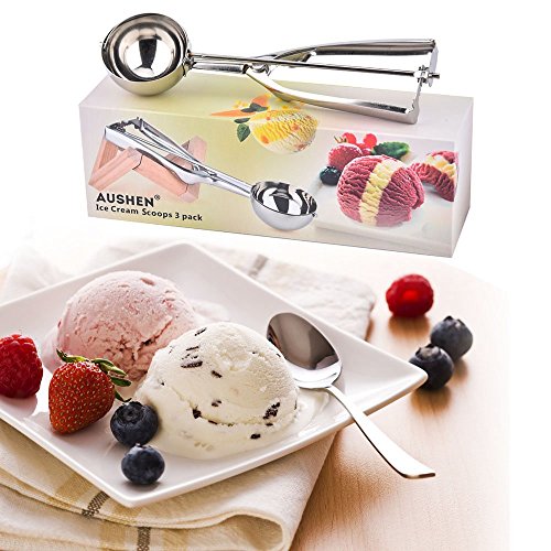 Ice Cream Scoop, Hisome 3PCS Stainless Steel Trigger Kitchen Scoop for Melon Baller, Baking, Fruit Salad Scoop, Cookie Scoopper, Spoon Kit - Thumbnail 7