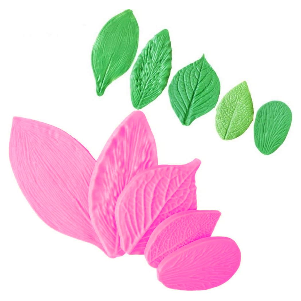 Voarge Silicone Fondant Moulds for Cake Decorating, Leaf Cutters, Sugar Flower Blossom Cookie Cutter for Fondant - 5-Piece Set