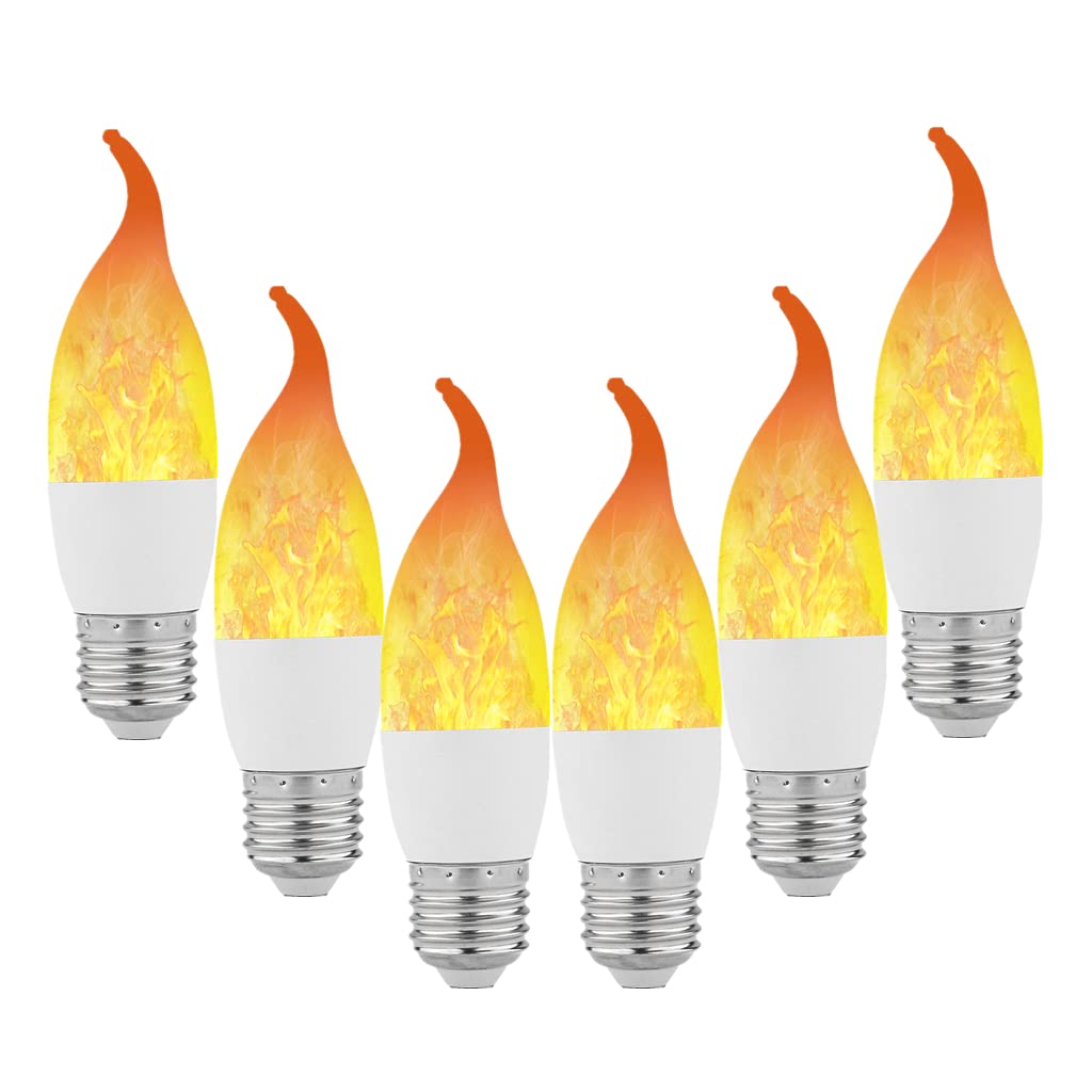 Photo 1 of Lpraer 6 Pack E26 LED Flame Effect Light Bulbs 3 Modes Flickering Flame Tip Candelabra Light Bulbs Warm White Chandelier Bulbs for Easter Halloween