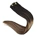 Full Shine Black Clip in Hair Extensions Real Human Hair, Higlighjt Black to Light Brown Mix Honey Blonde Hair Extensions Real Human Hair Clip ins for Women 14 inch 7pcs 120g