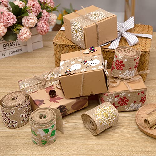 TOXOY Burlap Ribbons, 6 Rolls Jute Ribbons Christmas Ribbons Wired Ribbons 20 Yards for Crafts Gift Wrapping Decor