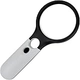 obmwang 3 LED Light 3x 45x Handheld Magnifier Illuminated Reading Magnifying Glass Lens Jewelry Loupe Ideal for Reading, Crafts, Hobby, Black and White stitching