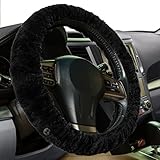 Zone Tech Luxurious Non-slip Car Decoration Steering Wheel Plush Cover – Black Authentic Sheepskin Thermal Steering Wheel Cover