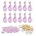 BIHRTC 12Pcs 38mm Galss Crystal Teardrop Chandelier Prisms Parts Hanging Galss Crystal Pendants Beads +50pcs Metal Split Ring + 50pcs 14mm Octagonal Beads (Pink)