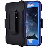 MAXCURY iPhone 6 Plus Case, Hybrid Rubber Silicone and Hard PC Plastic Defender Case with Built-in Screen Protector and Belt Clip Holster for iPhone 6s Plus(Navy/Blue & Clip)