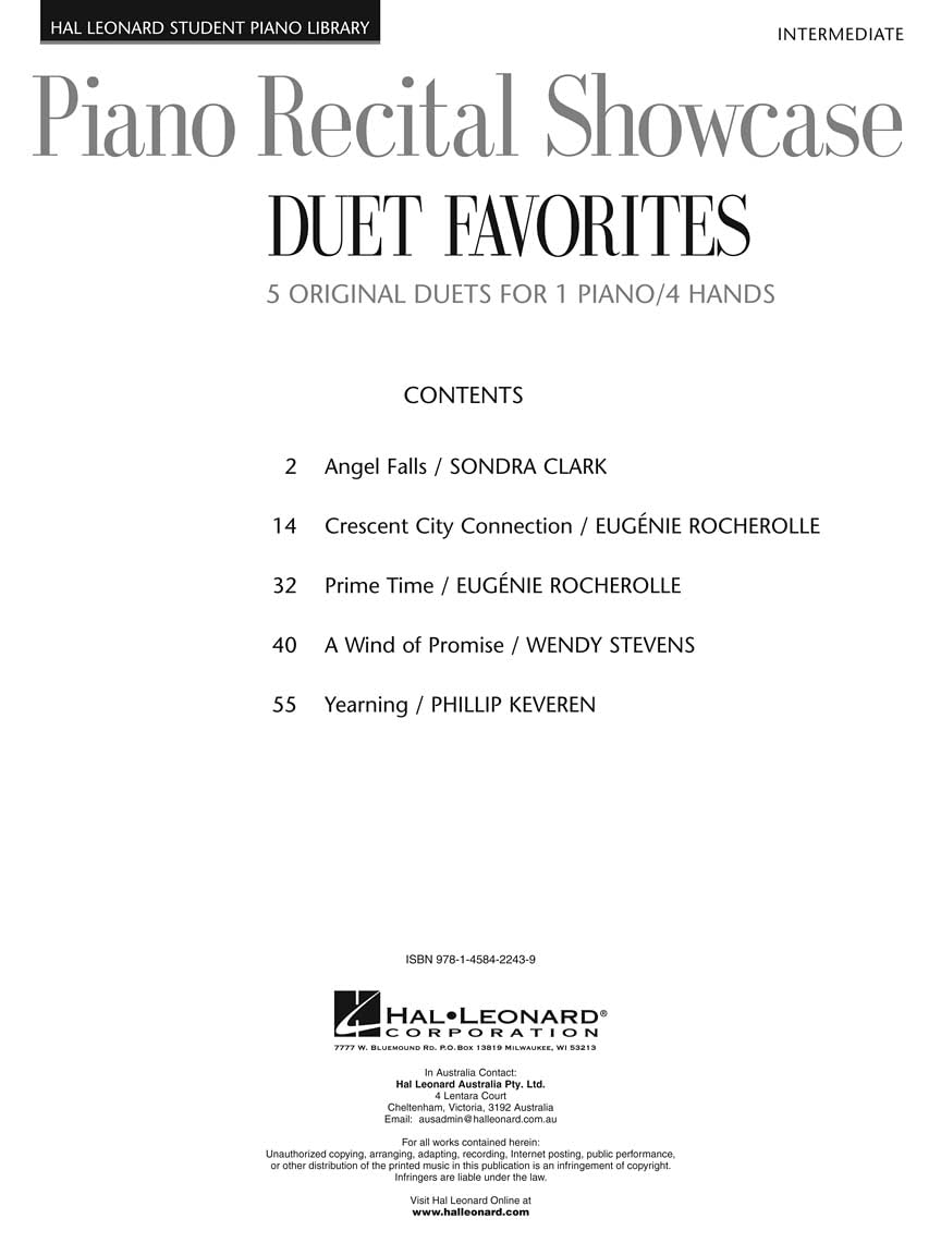 Piano Recital Showcase - Duet Favorites.: National Federation of Music Clubs 2014-2016 Selection 1 Piano, 4 Hands/Intermediate Level (Hal Leonard Student Piano Library (Songbooks))