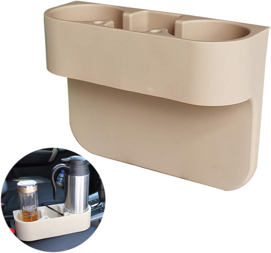 Heart Horse Universal Car Auto Seat Side Cup Holder Multifunctional Organizer Drinking Bottle Storage Mount Stand Mobile Phone Holder （Beige）