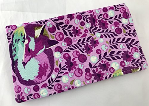 Duplicate Checkbook Cover Register with Pen Holder - Tula Pink Chipper Fox Nap in Raspberry